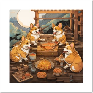 Japanese Dinner Corgis Posters and Art